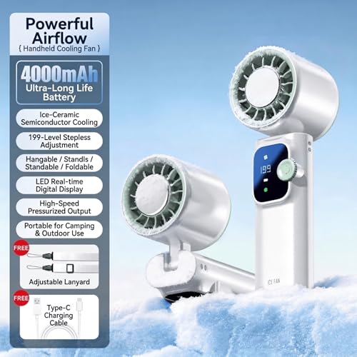 Portable Handheld Fan,Ice Cooling Personal Fan,Rechargeable Mini Fan(White) - color: White