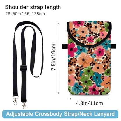 Neoprene Cell Phone Sleeve Pouch Case Bag with Crossbody Strap Neck Lanyard for Women 7.5 X 4.3 in Floral Pattern - color: Floral Pattern 1