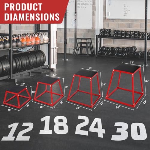 12"/18"/24"/30" Plyometric Jump Box, Heavy-Duty Steel Plyo Box with Rubber Pad, Versatile Workout Bench Training for Home Gym Equipment, Exercise Step Platform, Conditioning Strength Training - size: 12+18+24+30 Inch