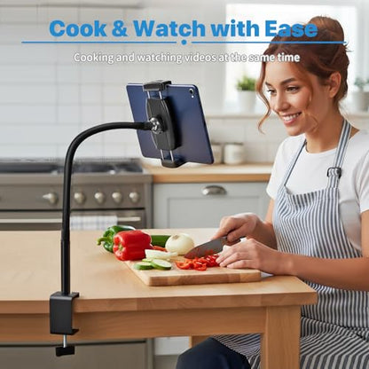 Tablet Stand Holder for Desk, Gooseneck iPad Holder Clamp Mount, 360° Adjustable Arm Mount for iPad mini/Air/Pro、Kindle Fire, Galaxy Tabs, All 4.7"-13.5" Tablets, for Work Meetings, Video, Kitchen