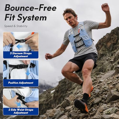 Haimont 5L Trail Running Hydration Vest with Soft Flasks - color: Light Blue, size: Medium