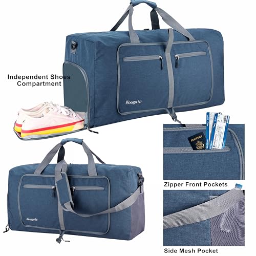 Woogwin Travel Duffel Bag Large Foldable Waterproof Overnight Bag for Beach Swim Bags Pool Sports Gym - color: 60L SnowDarkblue