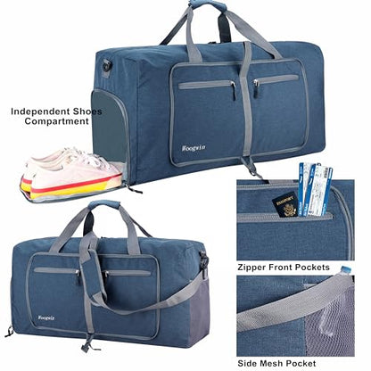 Woogwin Travel Duffel Bag Large Foldable Waterproof Overnight Bag for Beach Swim Bags Pool Sports Gym - color: 60L SnowDarkblue