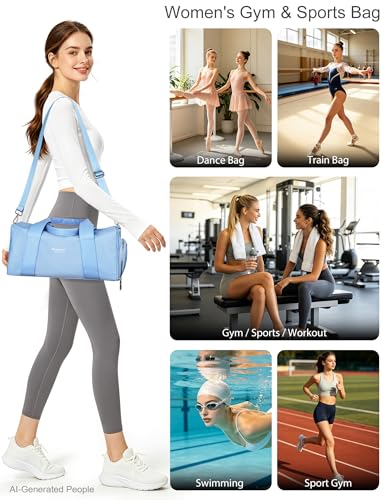 16" Gym Bag for Women,with Shoes Compartment and Waterproof Pocket,Sky Blue - color: Blue, size: 16" Small Size