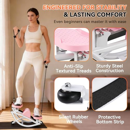 Rock Stepper - Steppers for Exercise at Home, Portable Stepper Side to Side with Digital Display & Resistance Bands, 330 LBS Capacity Full Body Workout Low-Impact Knee-Friendly 3D Stair Stepper - color: Pink