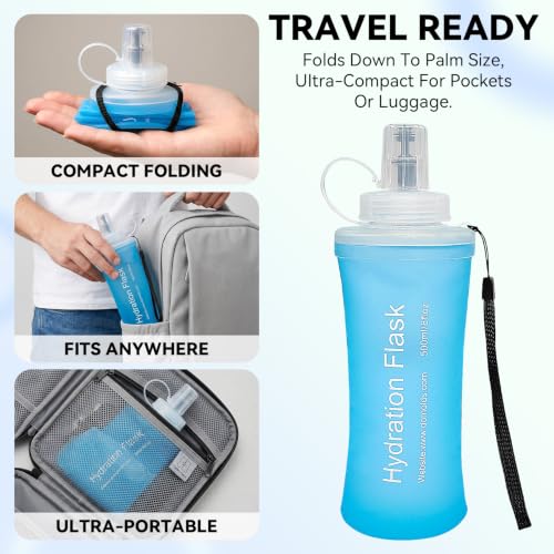 FR Collapsible Soft Hydration Flask 500ml TPU Portable Sports Water Bottle, Outdoor Running Cycling Fitness Hydration Bag with Leak-Proof Bite Valve and Lanyard(Blue) - color: Blue 500