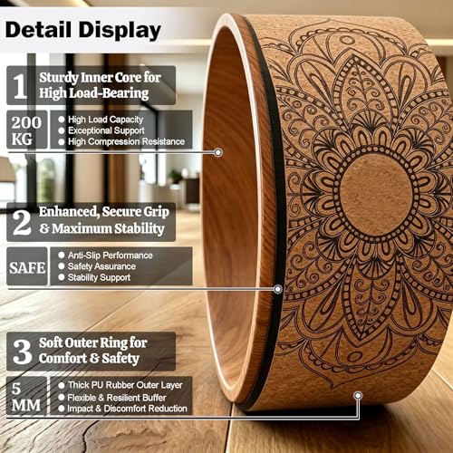 Cryfokt Yoga Wheel, High Density PU Roller for Back Pain Relief - color: Wood grain inner ring