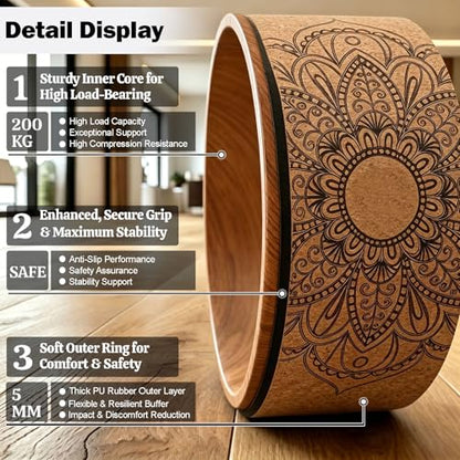 Cryfokt Yoga Wheel, High Density PU Roller for Back Pain Relief - color: Wood grain inner ring