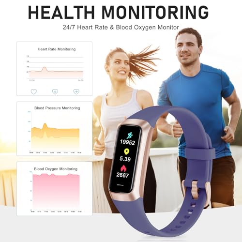 Fitness Tracker with 24/7 Heart Rate, Activity Trackers with Blood Pressure Sleep Monitor, 1.10" AMOLED Screen Step Tracker, Waterproof Step Counter, Health Smart Watch Pedometer for Women Men - color: Metallic Purple