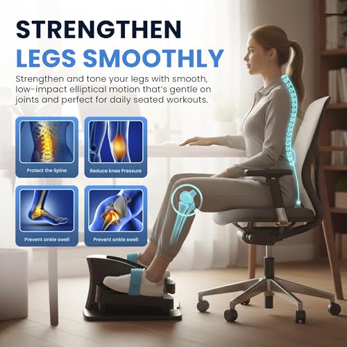 Under Desk Elliptical Machine, Electric Leg Exerciser for Seniors & Adults, Quiet Portable Seated Pedal Exerciser with Remote Control, LCD Display, 12 Speed Auto & Manual Modes - color: black
