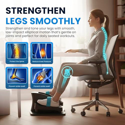 Under Desk Elliptical Machine, Electric Leg Exerciser for Seniors & Adults, Quiet Portable Seated Pedal Exerciser with Remote Control, LCD Display, 12 Speed Auto & Manual Modes - color: black