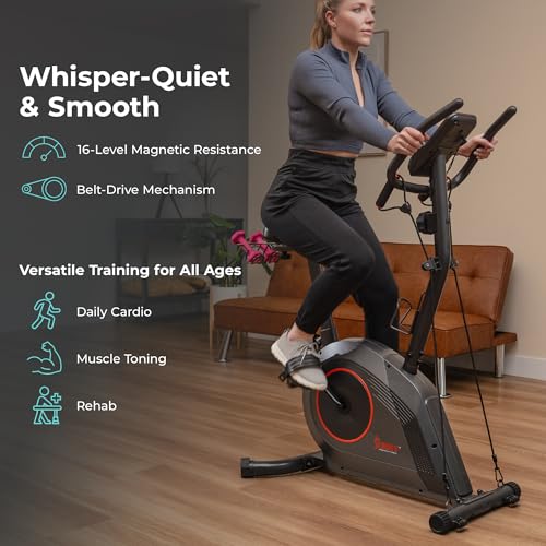 Sunny Health & Fitness Smart Magnetic Upright Exercise Bike for Home Cardio - color: Black