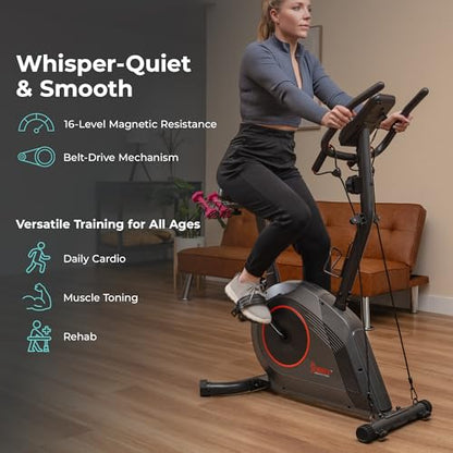 Sunny Health & Fitness Smart Magnetic Upright Exercise Bike for Home Cardio - color: Black