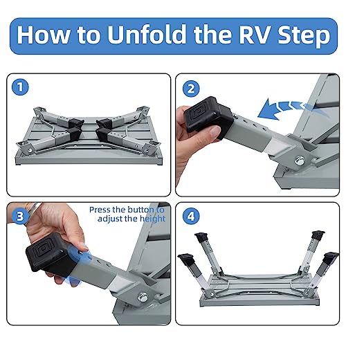 Homeon Wheels Large RV Step Stool, Adjustable Aluminum Folding Platform, Sliver - color: Silver