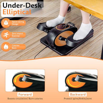 Under Desk Elliptical Exercise Machine, Electric Leg Exerciser with 12 Speeds, Forward & Reverse Modes,Quiet Compact Seated Pedal Stepper Machine with Remote Control for Seniors & Adults - color: Black