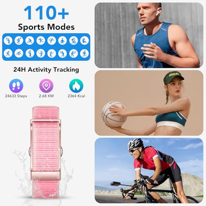 Health Activity Fitness Trackers for Women, 2026 Wearable Smart Bracelet, 120+ Sport Modes Smart Band, All-Day Continuous Heart Rate Blood Pressure Stress HRV Monitor, 24H Sleep Tracker with Free App