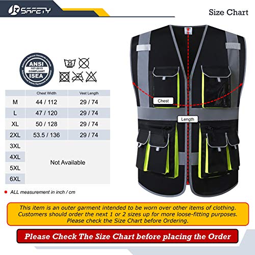 JKSafety Hi Vis Safety Vest for Men Women WIth 10 Pockets JK88 Black L - color: Black, size: Large