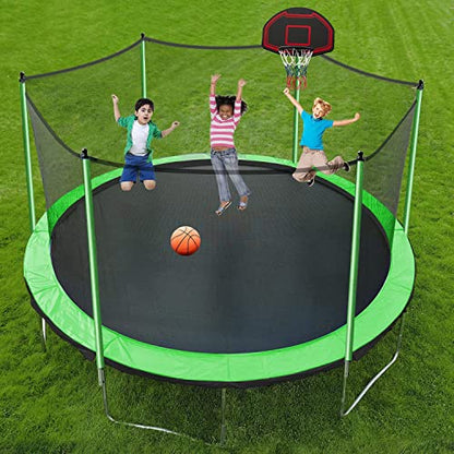 1500 LBS Trampoline for Adults 10 Kids, 15FT 16 FT Trampoline with Sprinkler, Basketball Hoop Enclosure Net, Water Ball, Light with Speaker, Sock - ASTM CPC CPSIA Heavy Duty Outdoor Trampoline