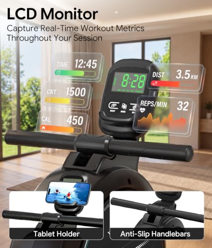 Wenoker Rowing Machine for Home, Magnetic Rower Machine, 350 LB Weight Capacity, 16-Level Silent Resistance Row Machine for Gym Exercise - color: Blue