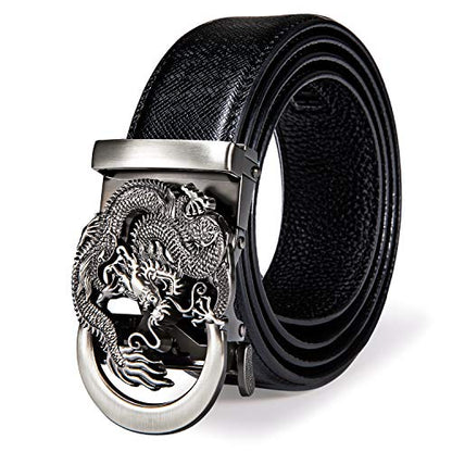 Dubulle Mens Ratchet Belt Gold Click Buckle Adjustable Leather Belts - color: Ancient Silver Dragon, size: Adjustable from 24" to 38" Waist