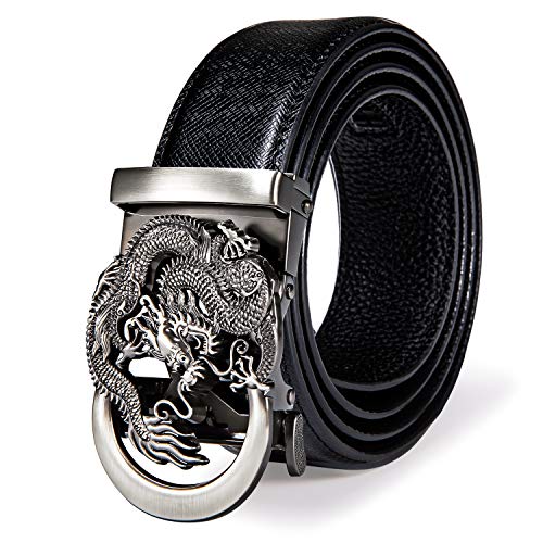 Dubulle Mens Ratchet Belt Gold Click Buckle Adjustable Leather Belts - color: Ancient Silver Dragon, size: Adjustable from 24" to 38" Waist