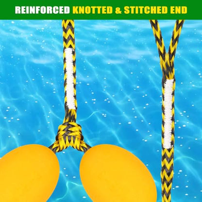 Dolibest 75FT Floating Water Ski Rope with Comfortable Handle, 4-Section Adjustable Wakeboard Tow Rope for Wakeboarding,Waterskiing,Kneeboarding & Tubing, 1600LB Strength & Reinforced End - color: Yellow+ Black & Float Ball