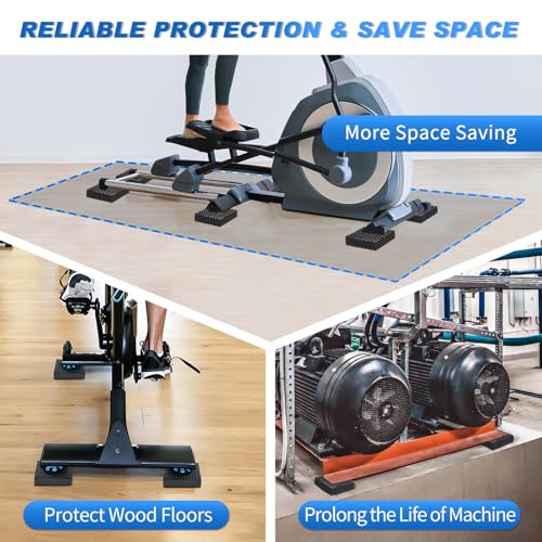 BXI Heavy Duty Exercise Equipment Mat Pads Natural Rubber, 0.8 Thick 4 x 4 Inches 4 Pcs Non Slip Noise Reduction Anti Vibration Treadmill Stationary Bike Mats, Steel Embedded Pads for Hardwood Floors - size: 4''x 4'', 4pcs