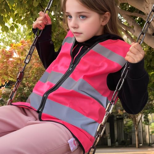 Pink Safety Vest For Kids, Hi Vis Toddler Construction Vest, S Zipper - color: Pink, size: Small