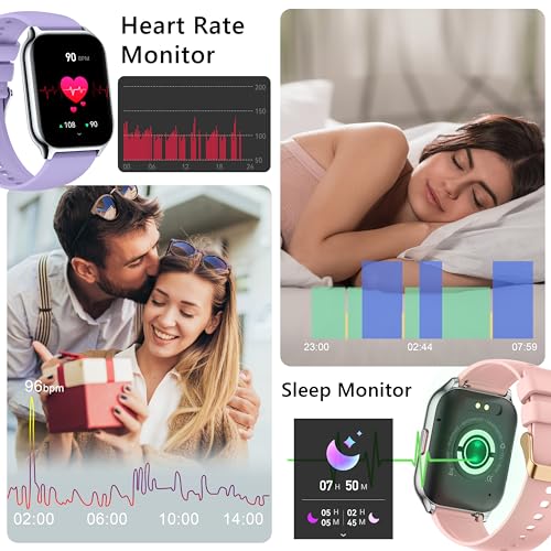 Smart Watch 45mm for Women Men(Dial/Answer Calls), 2.0" Fitness Tracker Watch with Heart Rate/Blood Pressure/Blood Oxygen Monitor for Android iOS - color: Pink+Purple