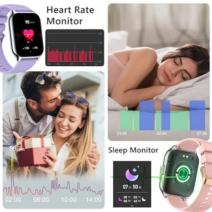 Smart Watch 45mm for Women Men(Dial/Answer Calls), 2.0" Fitness Tracker Watch with Heart Rate/Blood Pressure/Blood Oxygen Monitor for Android iOS - color: Pink+Purple