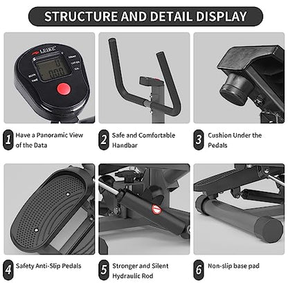 leikefitness Premium Portable Twist Stair Stepper Adjustable Resistance, Twisting Step Fitness Machine with Handbar and LCD Monitor (ST6619-Black)