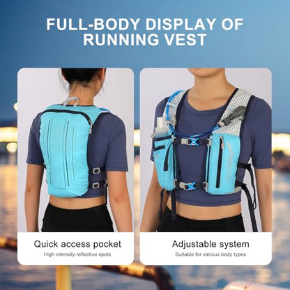 INOXTO Running Hydration Vest Backpack,Lightweight Insulated Pack with 1.5L Water Bladder Bag Daypack for Hiking Trail Running Cycling Race Marathon for Women Men - color: Blue stripes