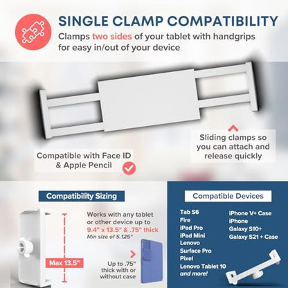 LEVO Rolling Gooseneck Tablet Floor Stand, iPad & Phone Holder, White - color: White