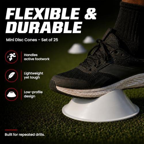 American Challenge Mini Disc Cones, Soccer Cones for Sports, Set of 25 - color: White (25 mini cones)