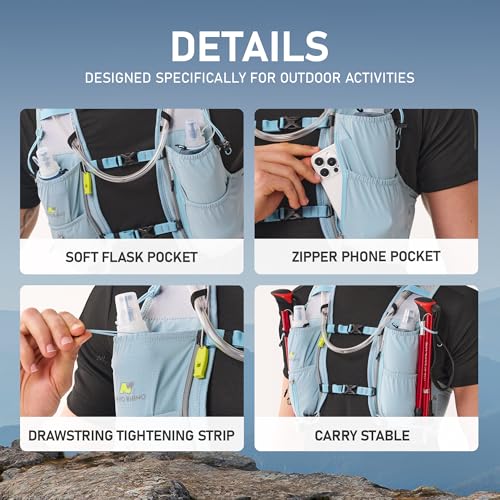 N NEVO RHINO Running Vest 5L, Hydration Vest with 2 TPU 500ml Soft Flask - color: blue, size: Medium