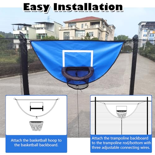 Trampoline Basketball Hoop, with Pump and 4 Mini Balls, Easy to Install, Universal Trampoline Accessories, Trampolines Basketball for Dunking - color: Blue