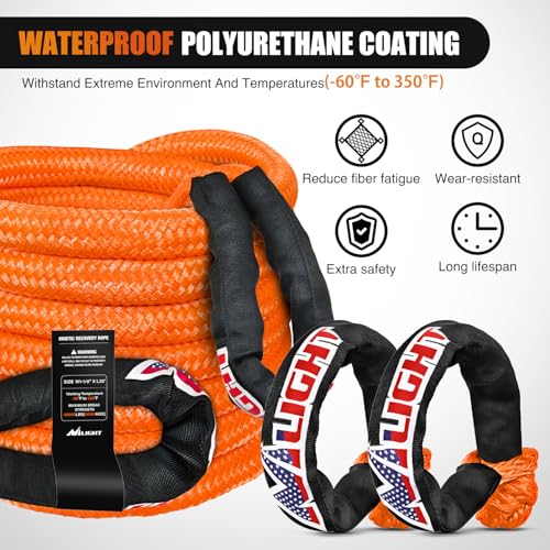 Nilight Kinetic Recovery Rope Kit with Soft Shackle Towing Strap - color: 1/8inx30ft Rope+ 2 Pcs Soft Shackle