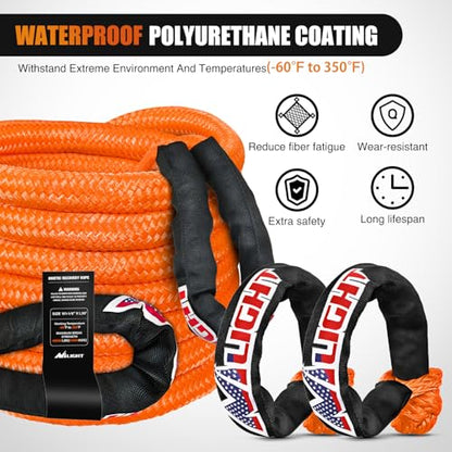 Nilight Kinetic Recovery Rope Kit with Soft Shackle Towing Strap - color: 1/8inx30ft Rope+ 2 Pcs Soft Shackle