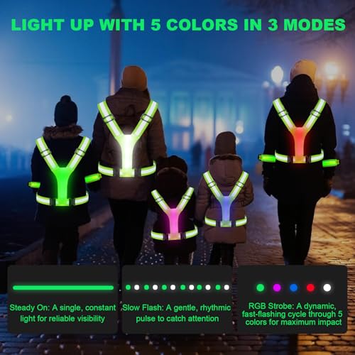 5 Color LED Reflective Running Vest with 2 LED Armbands&2 Reflective Bands