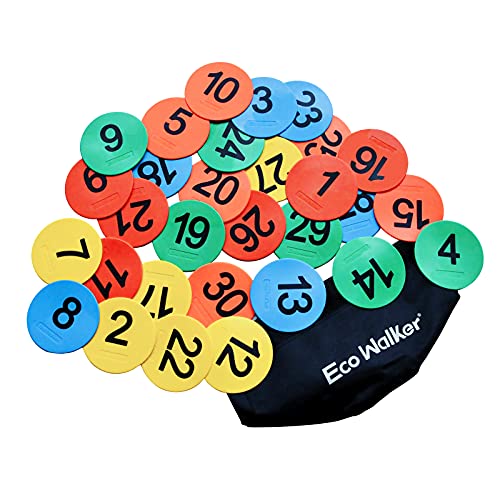 4 inch Mini Floor Spot Markers, Set of 30 Numbered (10 cm) - Non-Slip TPE Carpet Spot Markers for Classroom, Preschool, Kindergarten & Sports Agility Training (Number 1-30) - color: number 1-30