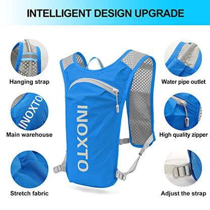 INOXTO Running Hydration Vest Backpack,Lightweight Insulated Pack with 1.5L Water Bladder Bag Daypack for Hiking Trail Running Cycling Race Marathon for Women Men - color: Blue White stripes