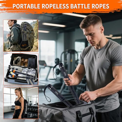 Portable Adjustable Ropeless Battle Ropes with Black - color: Black