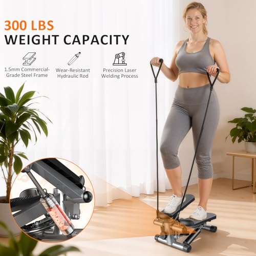 Stair Stepper with Resistance Bands for Home Exercise, Mini Stepper Machine for Indoor Fitness, Portable Home Gym Stepper for Full Body Workout, 300LBS Capacity - style: Silver