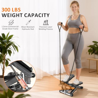Stair Stepper with Resistance Bands for Home Exercise, Mini Stepper Machine for Indoor Fitness, Portable Home Gym Stepper for Full Body Workout, 300LBS Capacity - style: Silver
