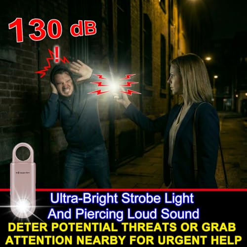 130db Personal Safety Alarm with Ultra Bright Strobe Light. Rose Gold - color: RoseGold, style: Button cell