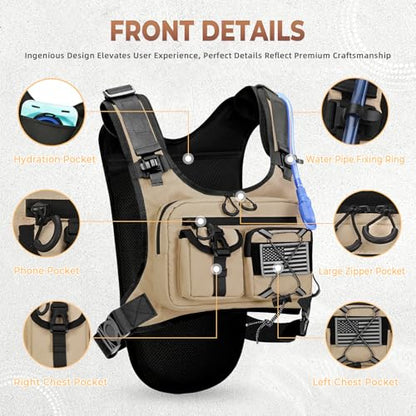 Criuage USA Patent Running Hydration Vest Backpack, Lightweight Chest Pack with 2.0L Water Bladder Bag Daypack for Hiking Running Cycling Race Marathon for Women Men - color: Khaki-02