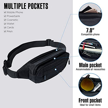 WATERFLY Small Fanny Pack Crossbody Lightweight Waist Bag for Woman Man - color: Black