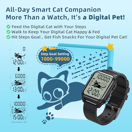 EZON T048 Digital Kids Watch for Teens Girls Boys,Sport Watch with Virtual Pet Cat Step Counter Stopwatch Pedometer Timer Alarm, No App Waterproof Fitness Tracker for Ages 7-18 - color: White