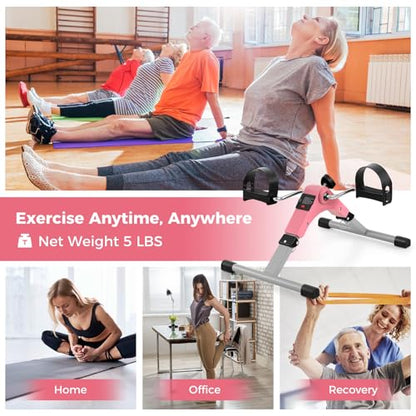 GYMAX Under Desk Bike Pedal Exerciser, Folding Mini Exercise Bike with LCD Display for Arms & Legs Workout, Portable Peddler Exerciser for Seniors Office Home Fitness