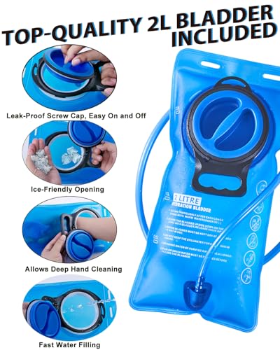 Hydration Backpack with 2L Water Bladder - Lightweight 15L Daypack with Phone-Sized Hip Belt Pockets, Anti-Chafe Cotton Edging & No-Bounce Straps - Small Water Backpack for Hiking, Running, Skiing - color: Emerald green